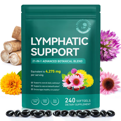 Lymphatic Drainage Supplement – 4,275 mg 21-in-1 Botanical Complex, Echinacea, Burdock Root, Red Clover, Elderberry & Dandelion, Supports Natural Detox & Healthy Circulation, 240 Softgels - dailyvitalstore