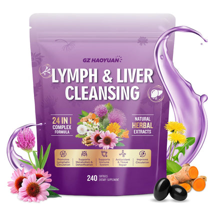 Lymphatic Drainage Supplement, Liver Cleanse Detox & Repair, 24-in-1 Herbal Blend with Echinacea, Dandelion, Burdock, Bromelain, Calendula, Turmeric - Lymph System Support, Less Bloating, 240 Softgels - dailyvitalstore