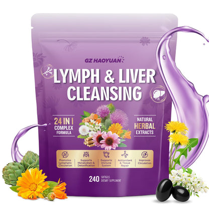 Lymphatic Drainage Supplement, Liver Cleanse Detox & Repair, 24-in-1 Herbal Blend with Echinacea, Dandelion, Burdock, Bromelain, Calendula, Turmeric - Lymph System Support, Less Bloating, 240 Softgels - dailyvitalstore