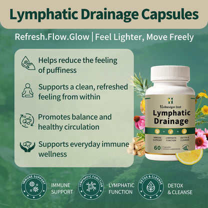 Lymphatic Drainage Supplement – Natural Herbal Formula with Dandelion, Burdock & Echinacea, Supports Fluid Balance, Immune Health & Cellulite Reduction – 60 Capsules - dailyvitalstore