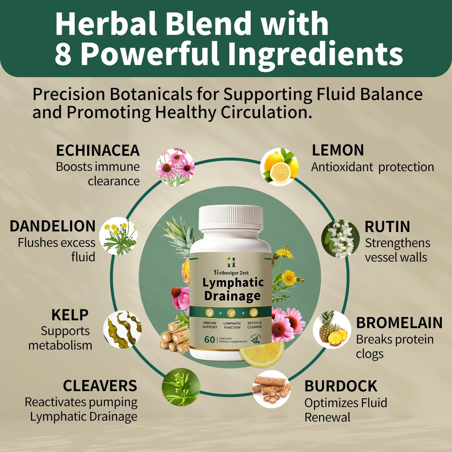 Lymphatic Drainage Supplement – Natural Herbal Formula with Dandelion, Burdock & Echinacea, Supports Fluid Balance, Immune Health & Cellulite Reduction – 60 Capsules - dailyvitalstore