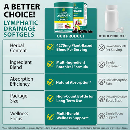 Lymphatic Drainage Supplements, 4275mg Lymph System Support Supplement for Women & Men, Daily Wellness Support, 21-in-1 Herbal Blend with Echinacea, Dandelion, Burdock, Turmeric & More, 240 Softgels - dailyvitalstore