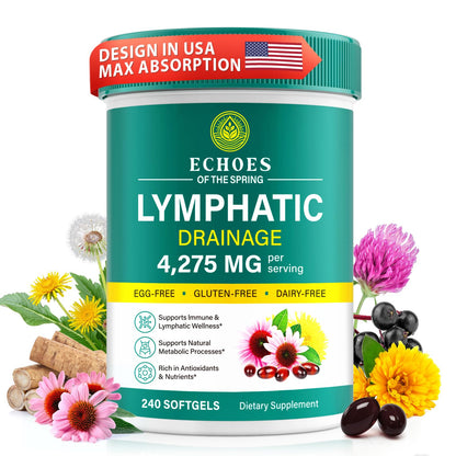 Lymphatic Drainage Supplements, 4275mg Lymph System Support Supplement for Women & Men, Daily Wellness Support, 21-in-1 Herbal Blend with Echinacea, Dandelion, Burdock, Turmeric & More, 240 Softgels - dailyvitalstore