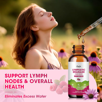 Lymphatic Drainage Supplements Drops for Immune, Lymph System Support, Cleanse & Detox, Liver Health with Echinacea,Elderberry,Cleavers Herb,Burdock, Calendula, Non-GMO, Raspberry Flavor, 2 Fl Oz - dailyvitalstore
