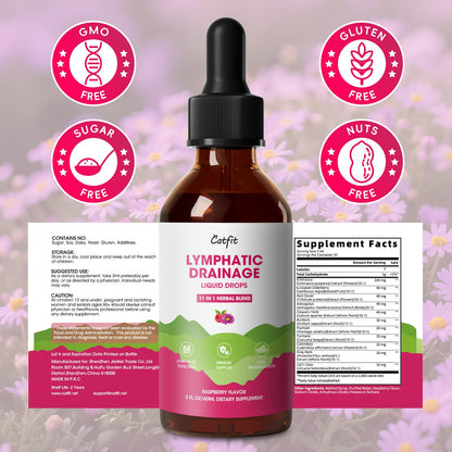 Lymphatic Drainage Supplements Drops for Immune, Lymph System Support, Cleanse & Detox, Liver Health with Echinacea,Elderberry,Cleavers Herb,Burdock, Calendula, Non-GMO, Raspberry Flavor, 2 Fl Oz - dailyvitalstore