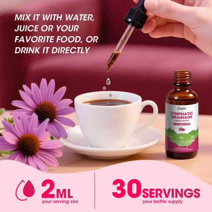 Lymphatic Drainage Supplements Drops for Immune, Lymph System Support, Cleanse & Detox, Liver Health with Echinacea,Elderberry,Cleavers Herb,Burdock, Calendula, Non-GMO, Raspberry Flavor, 2 Fl Oz - dailyvitalstore