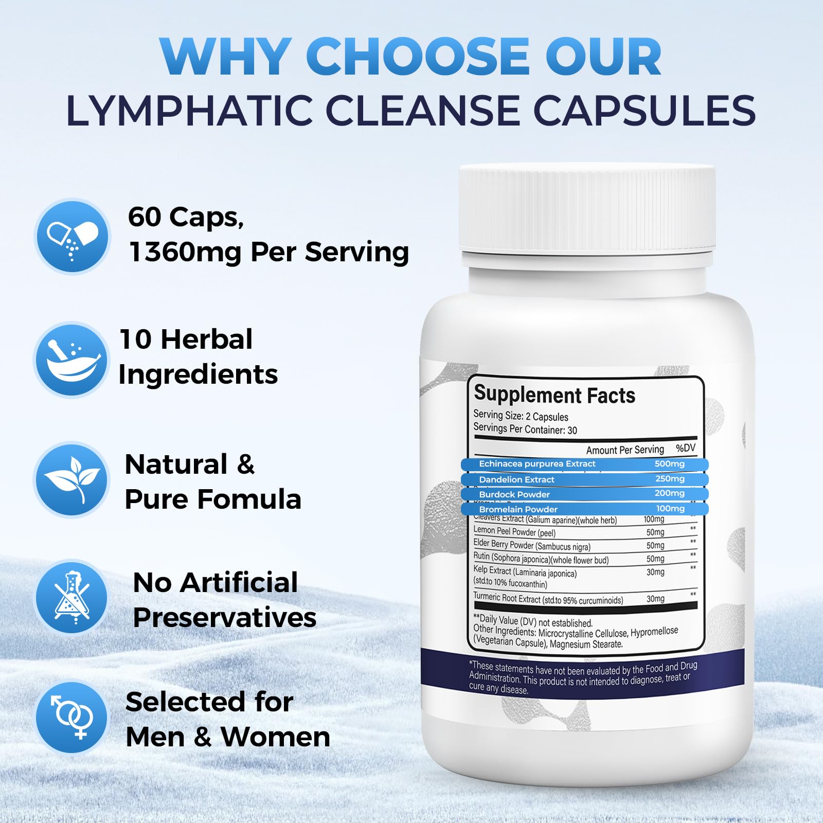 Lymphatic Drainage Supplements for Lymph System Cleanse & Immune Support, Lymphatic Support Supplement, Detox & Liver Health, Natural Herbal Blends with Echinacea, Dandelion, Burdock, 60 Capsules - dailyvitalstore
