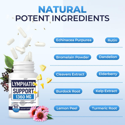 Lymphatic Drainage Supplements for Lymph System Cleanse & Immune Support, Lymphatic Support Supplement, Detox & Liver Health, Natural Herbal Blends with Echinacea, Dandelion, Burdock, 60 Capsules - dailyvitalstore