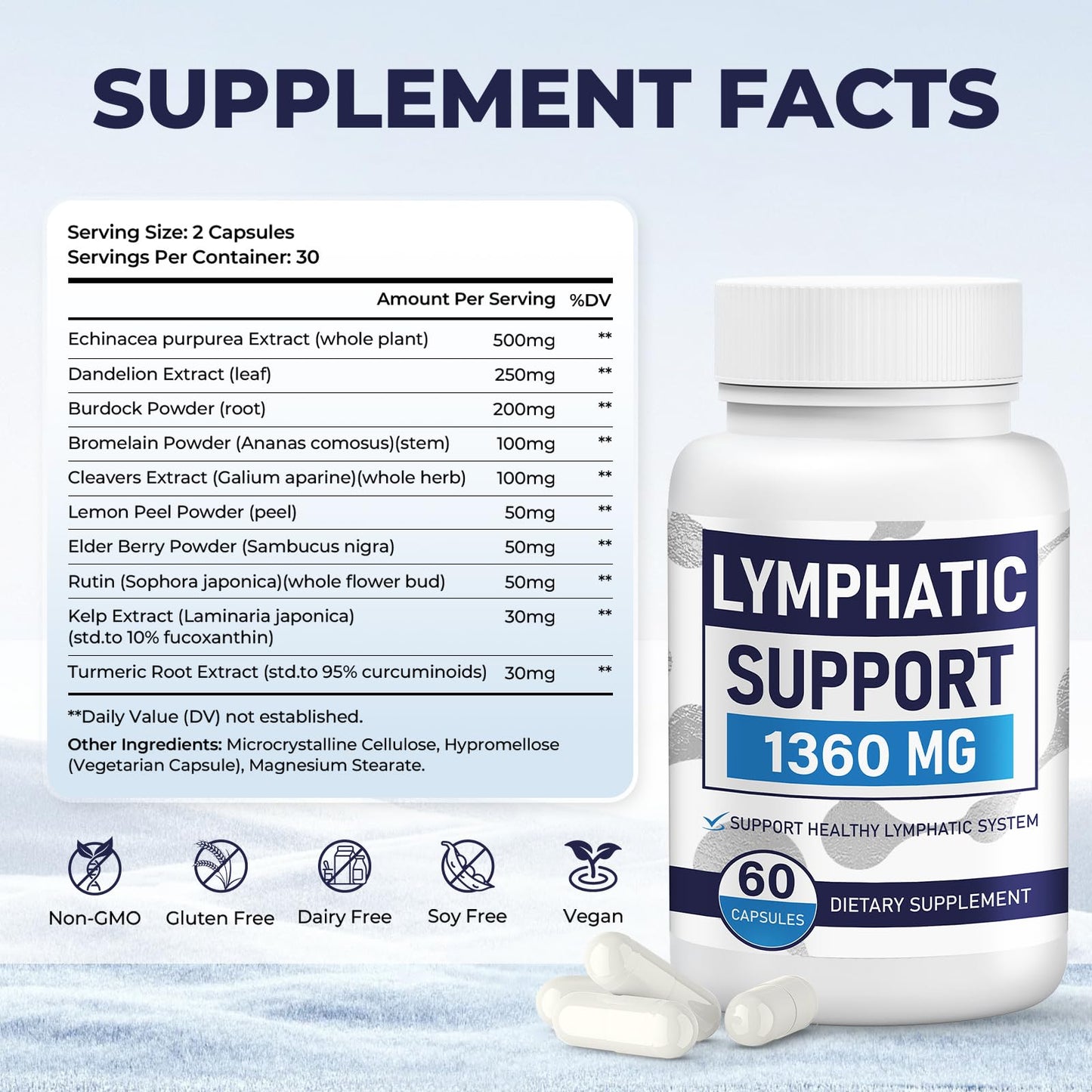Lymphatic Drainage Supplements for Lymph System Cleanse & Immune Support, Lymphatic Support Supplement, Detox & Liver Health, Natural Herbal Blends with Echinacea, Dandelion, Burdock, 60 Capsules - dailyvitalstore
