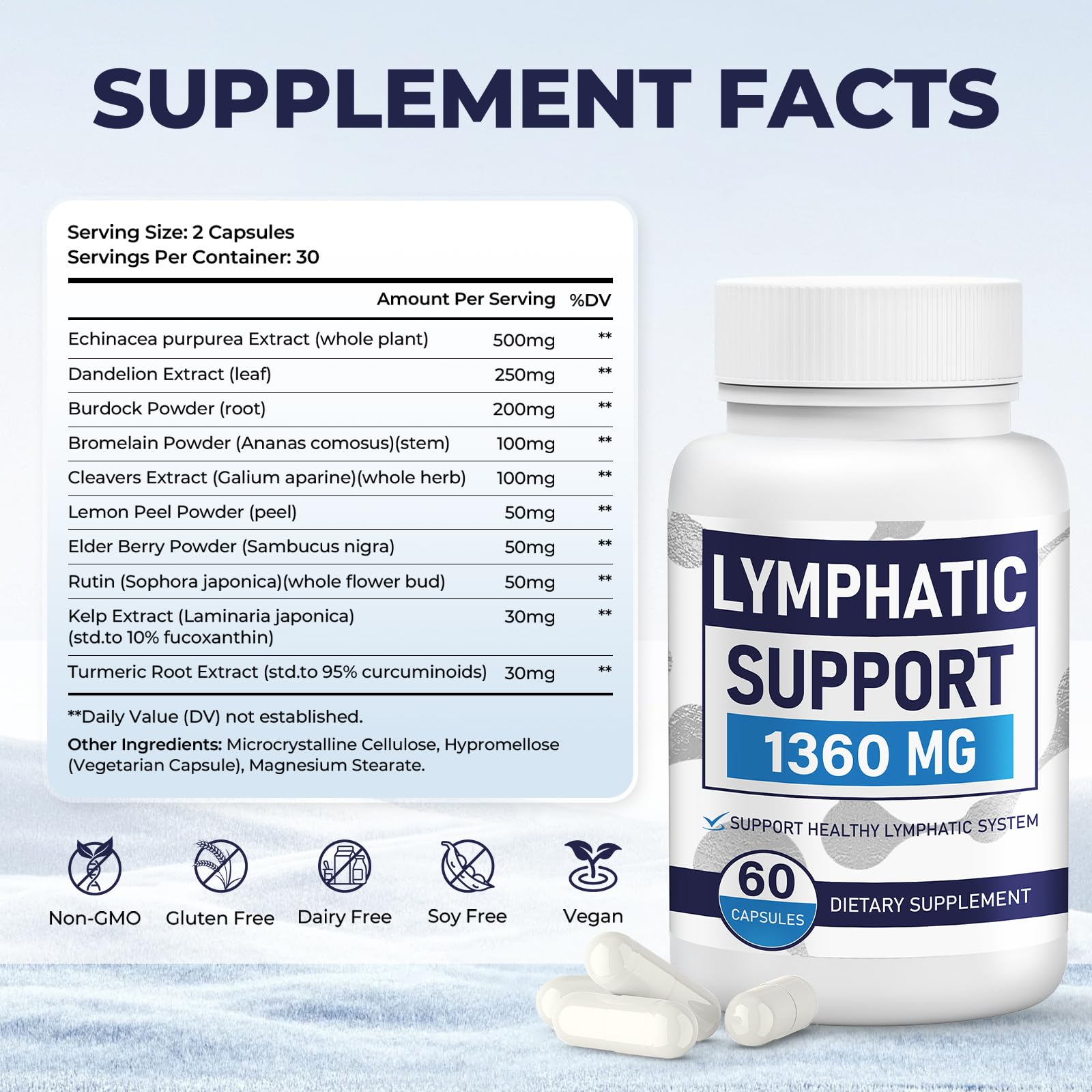 Lymphatic Drainage Supplements for Lymph System Cleanse & Immune Support, Lymphatic Support Supplement, Detox & Liver Health, Natural Herbal Blends with Echinacea, Dandelion, Burdock, 60 Capsules - dailyvitalstore