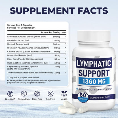 Lymphatic Drainage Supplements for Lymph System Cleanse & Immune Support, Lymphatic Support Supplement, Detox & Liver Health, Natural Herbal Blends with Echinacea, Dandelion, Burdock, 60 Capsules - dailyvitalstore