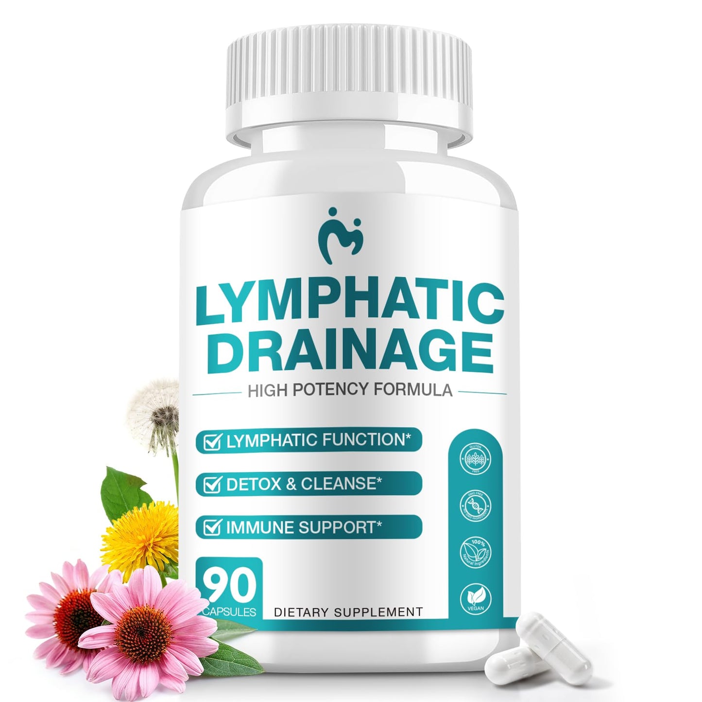 Lymphatic Drainage Supplements - Lymphatic Drainage Capsule for Detox & Cleanse, Immune Support - Natural Herbal Blends with Dandelion, Burdock, Cleavers & Echinacea, 90 Capsules - dailyvitalstore