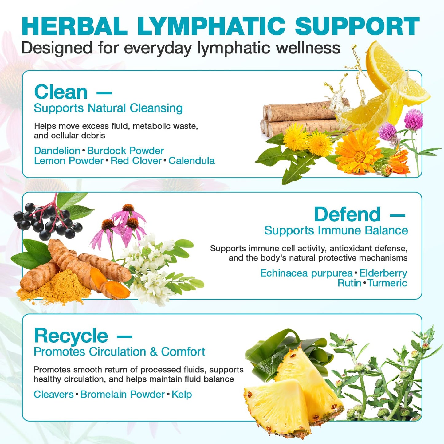 Lymphatic Drainage Supplements - Lymphatic Drainage Capsule for Detox & Cleanse, Immune Support - Natural Herbal Blends with Dandelion, Burdock, Cleavers & Echinacea, 90 Capsules - dailyvitalstore