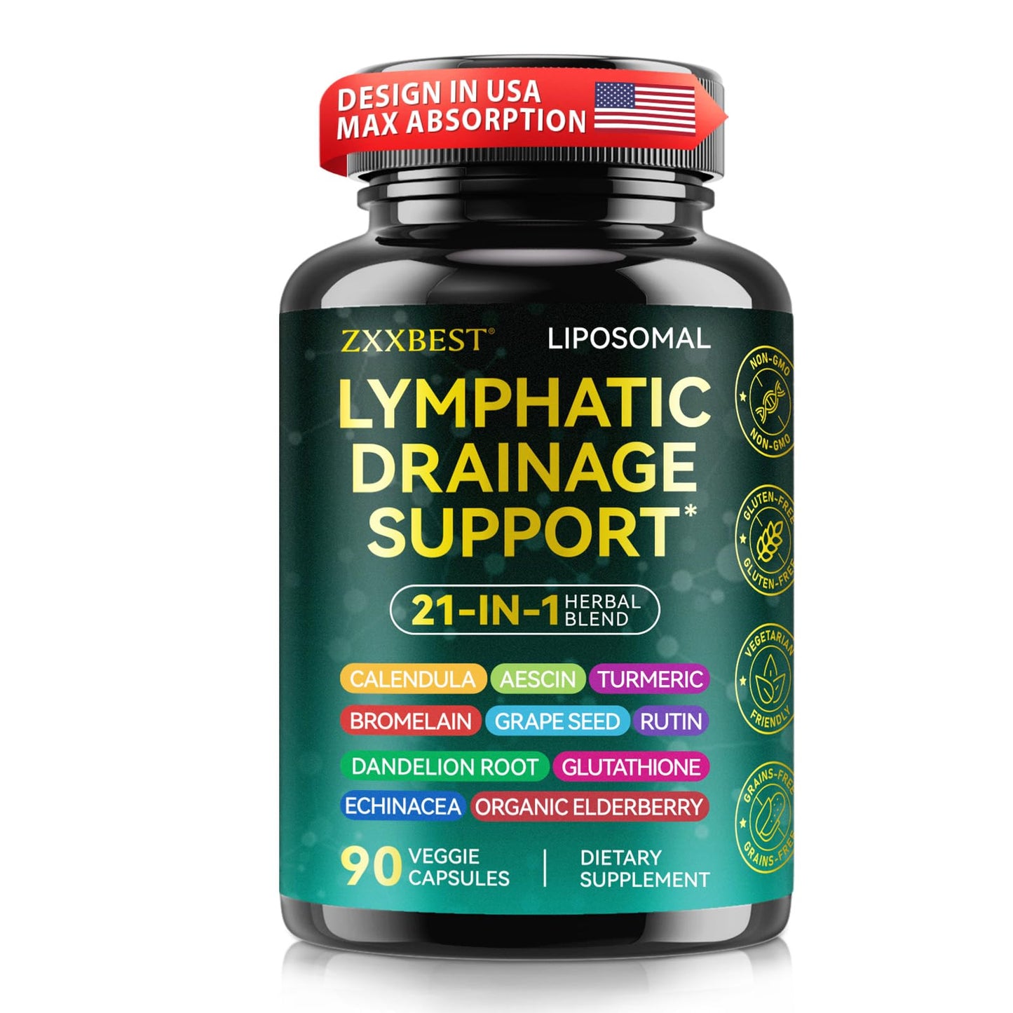 Lymphatic Drainage Supplements, Lymphatic Drainage Capsules Supplement - Wellness Complex Formula 21 in 1 - Aescia, Turmeric, Bromelain, Echinacea & More - Lymph System Support Capsule Easy Store - dailyvitalstore