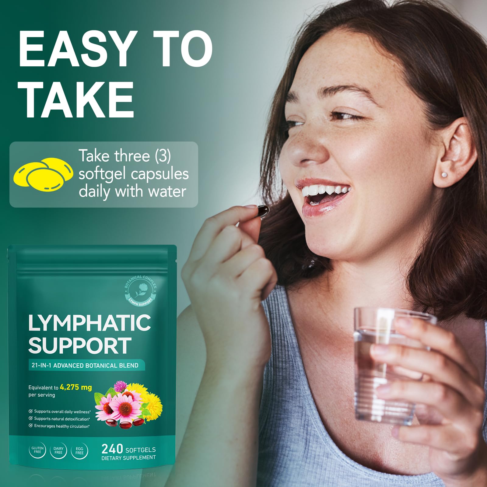 Lymphatic Drainage Supplements, Lymphatic Support Softgels for Immune Health, Plant-Based Formula with Echinacea, Burdock Root, Elderberry, Bromelain, Turmeric, 240 Softgels -2Pack - dailyvitalstore