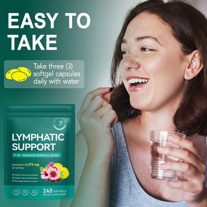 Lymphatic Drainage Supplements, Lymphatic Support Softgels for Immune Health, Plant-Based Formula with Echinacea, Burdock Root, Elderberry, Bromelain, Turmeric, 240 Softgels - dailyvitalstore