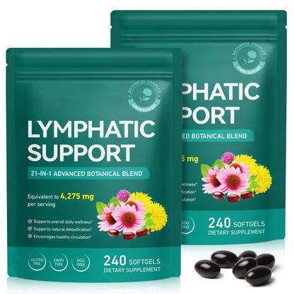 Lymphatic Drainage Supplements, Lymphatic Support Softgels for Immune Health, Plant-Based Formula with Echinacea, Burdock Root, Elderberry, Bromelain, Turmeric, 240 Softgels -2Pack - dailyvitalstore