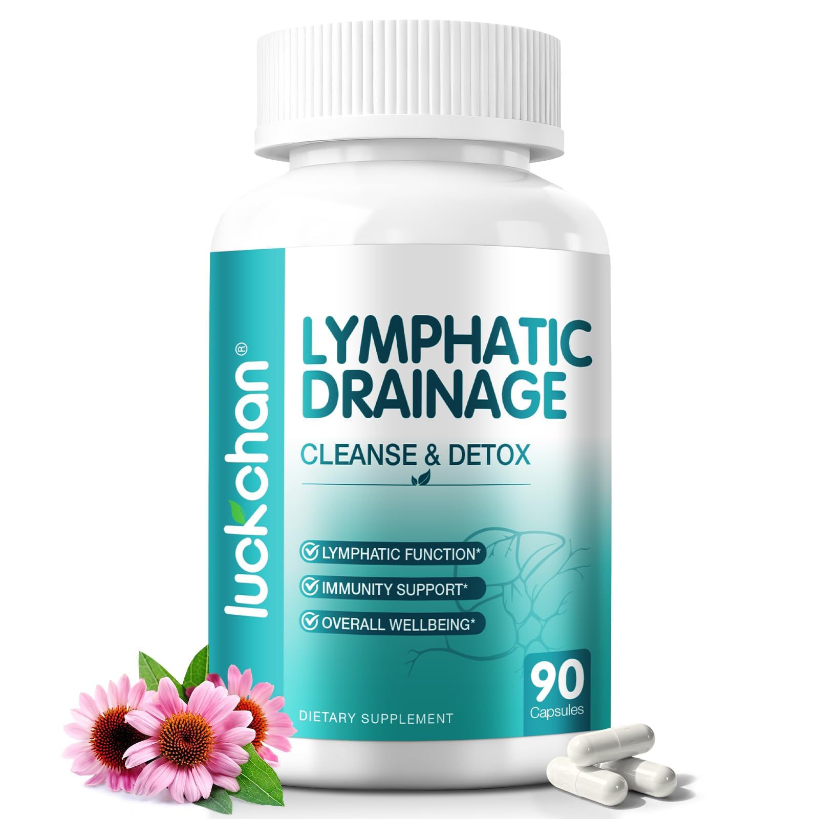 Lymphatic Drainage Supplements - Lymphatic System Support, Fluid Balance, Immune Support - Natural Lymphatic Cleanse & Detox Capsules with Dandelion, Echinacea, Burdock & More, 90 Capsules - dailyvitalstore
