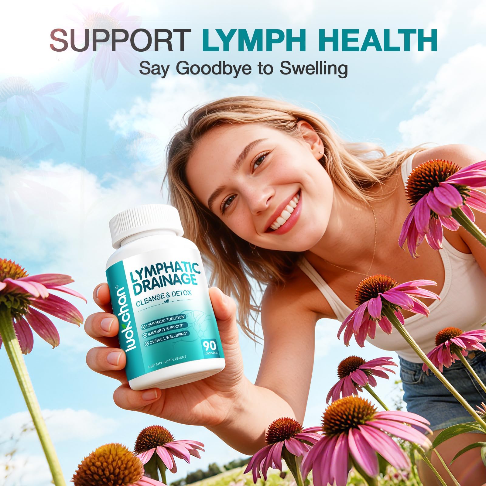 Lymphatic Drainage Supplements - Lymphatic System Support, Fluid Balance, Immune Support - Natural Lymphatic Cleanse & Detox Capsules with Dandelion, Echinacea, Burdock & More, 90 Capsules - dailyvitalstore