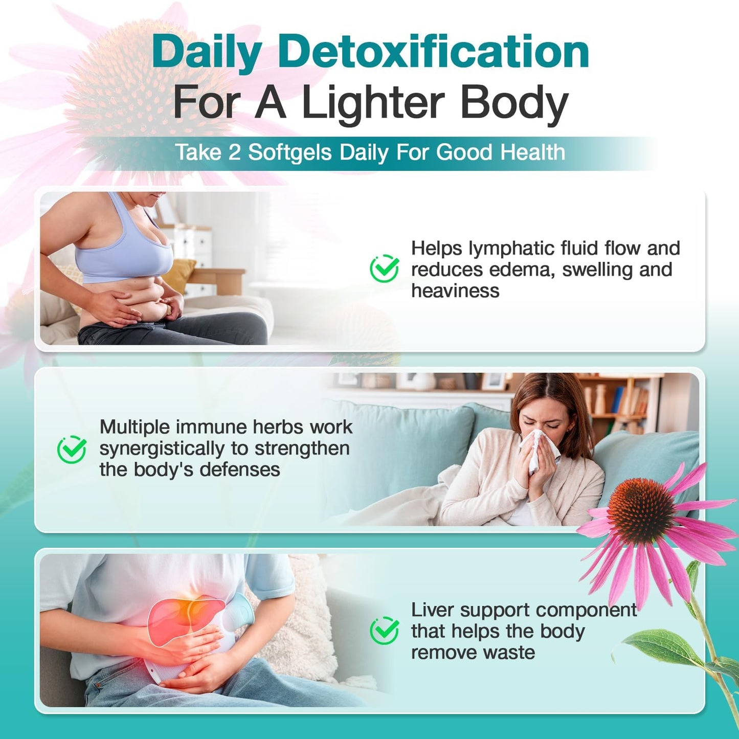 Lymphatic Drainage Supplements - Lymphatic System Support, Fluid Balance, Immune Support - Natural Lymphatic Cleanse & Detox Capsules with Dandelion, Echinacea, Burdock & More, 90 Capsules - dailyvitalstore