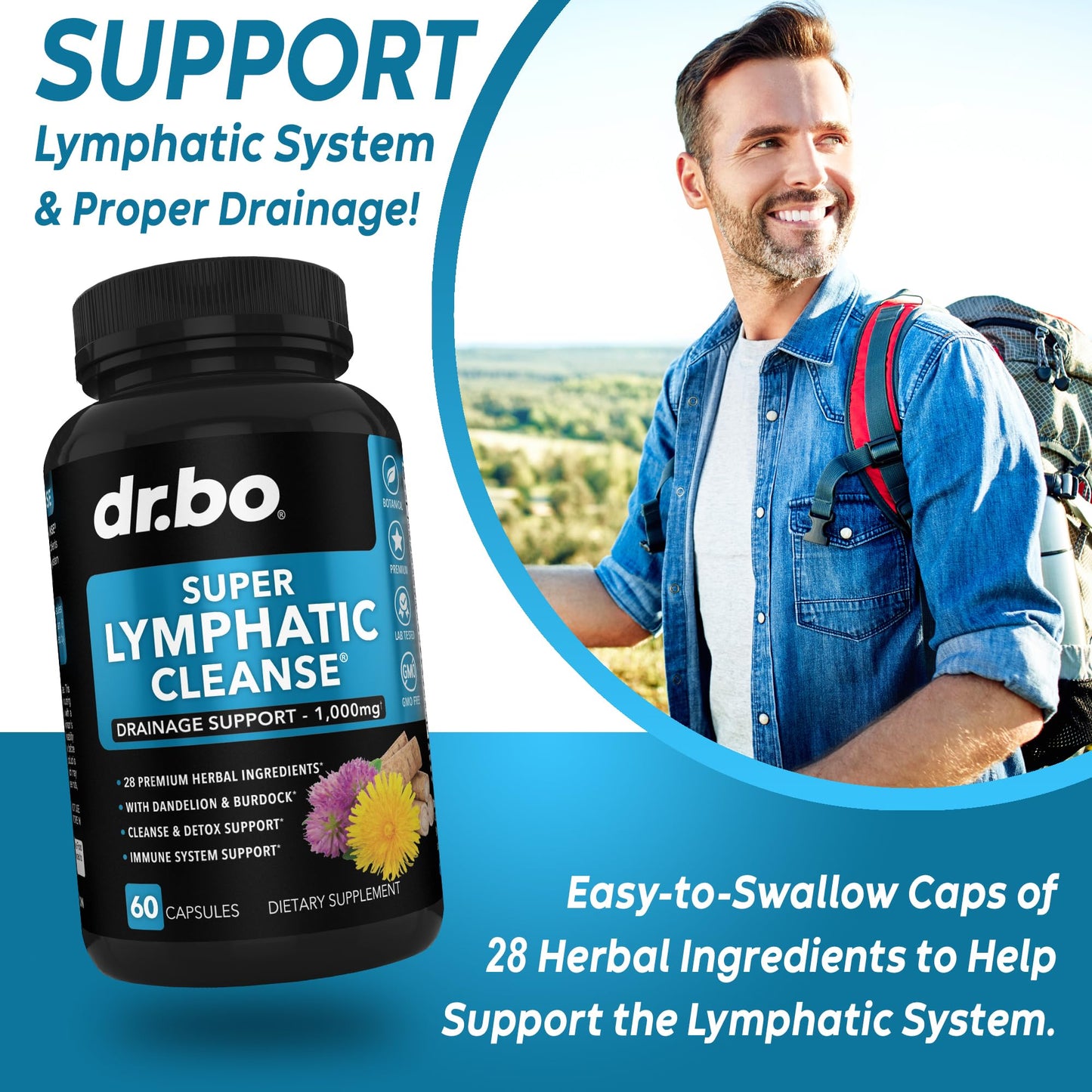 Lymphatic Drainage Supplements Pills - Lymphatic Support Total Herbal Cleanse Products Echinacea, Ginger, Dandelion, Red Root & Red Clover Supplement - dailyvitalstore