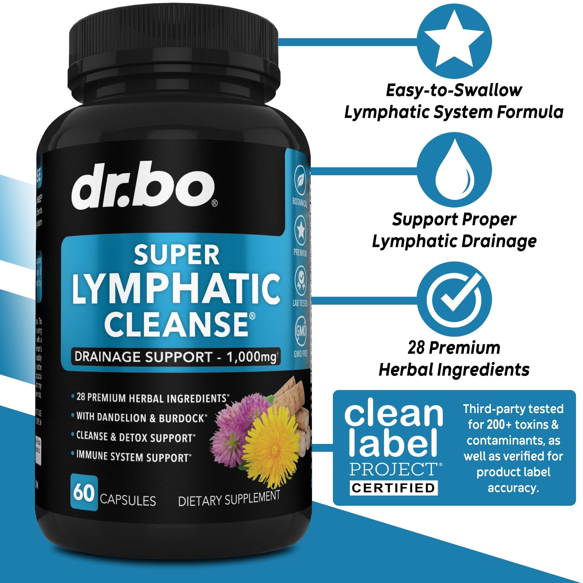 Lymphatic Drainage Supplements Pills - Lymphatic Support Total Herbal Cleanse Products Echinacea, Ginger, Dandelion, Red Root & Red Clover Supplement - dailyvitalstore