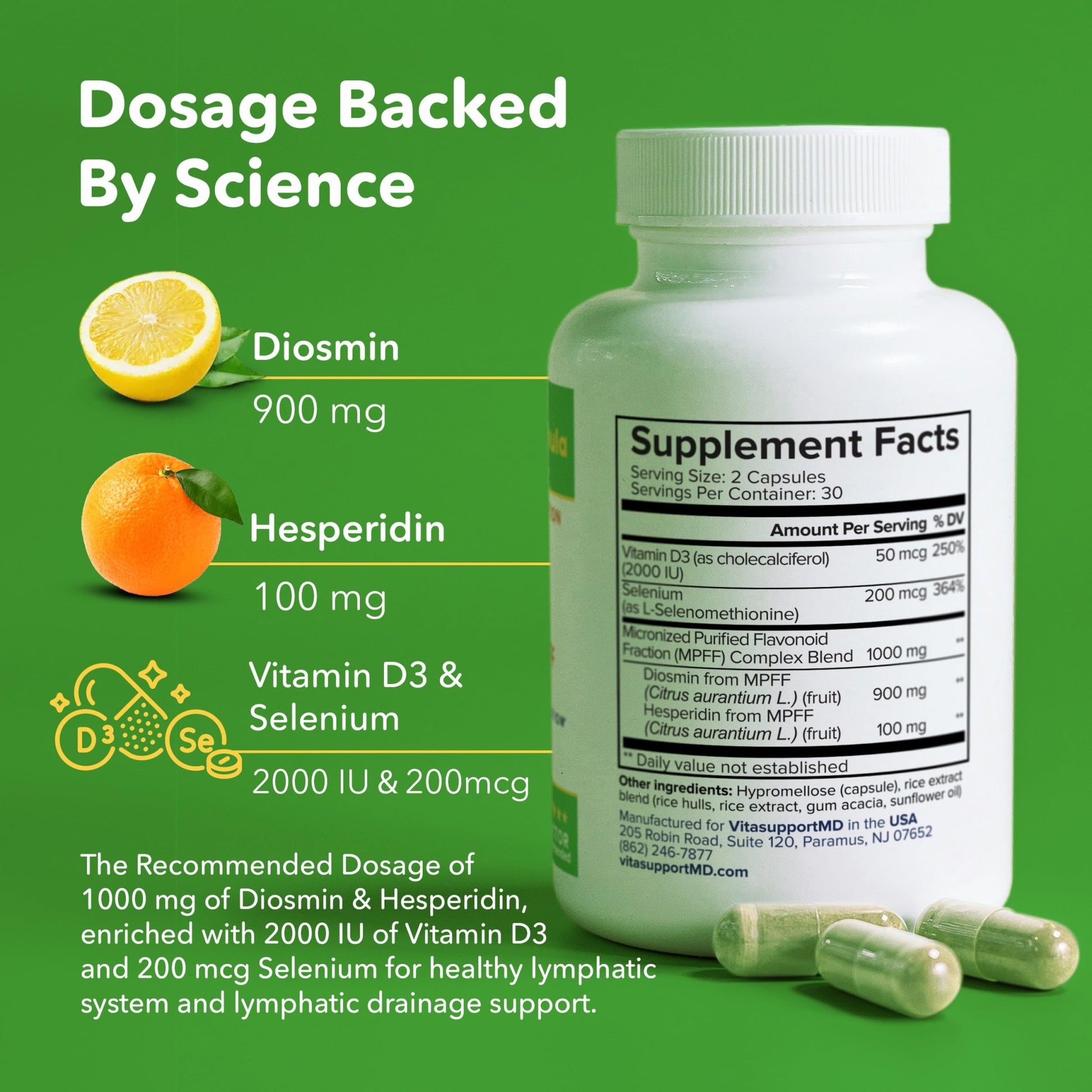 Lymphatic Formula, Diosmin Hesperidin 1000mg Lymphatic Drainage Supplement, Lymph System Support & Detox, Micronized MPFF Complex Blend with Vitamin D3 & Selenium for Immune Health, 60 Capsules - dailyvitalstore