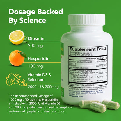 Lymphatic Formula, Diosmin Hesperidin 1000mg Lymphatic Drainage Supplement, Lymph System Support & Detox, Micronized MPFF Complex Blend with Vitamin D3 & Selenium for Immune Health, 60 Capsules - dailyvitalstore