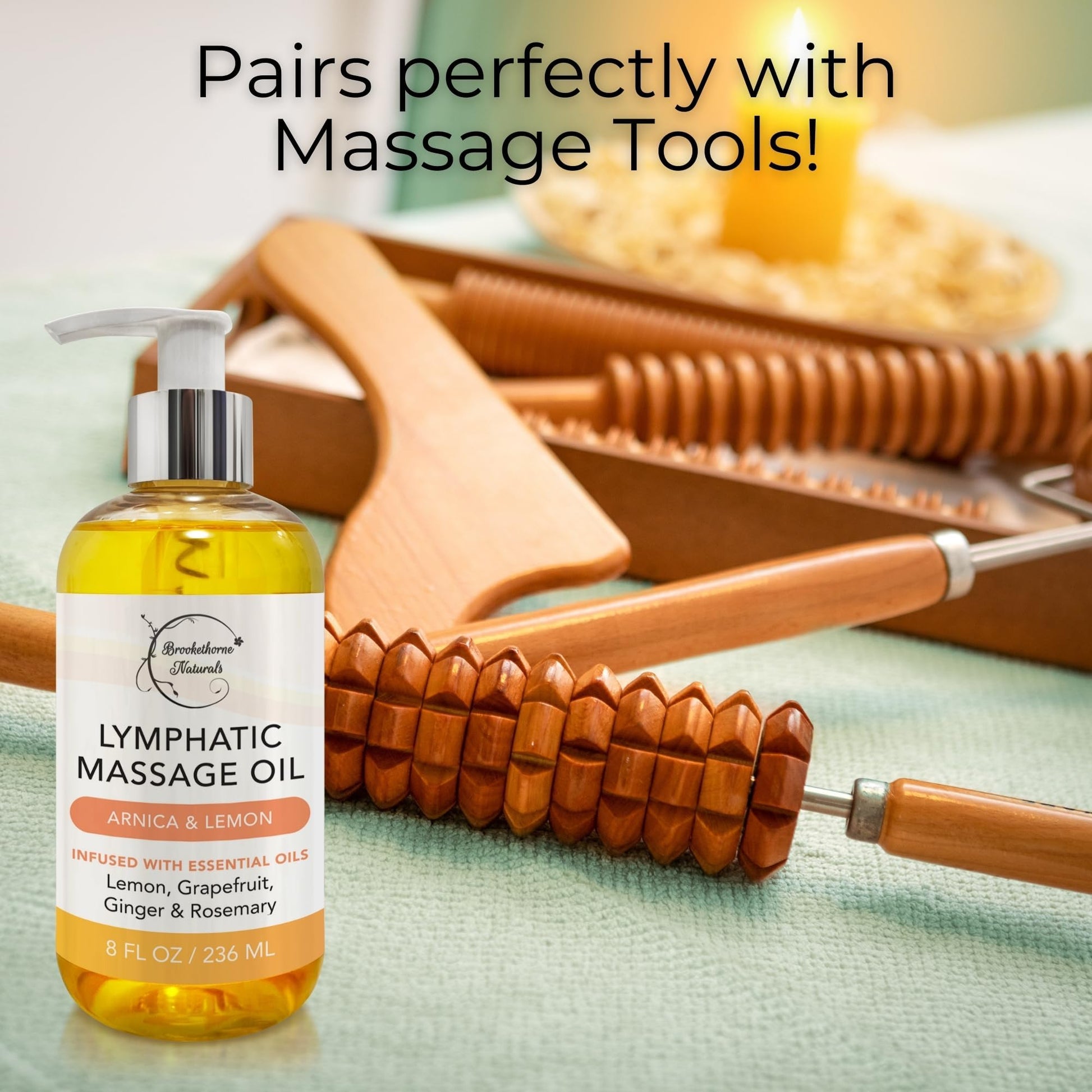 Lymphatic Massage Oil for Massage Therapy | 100% Natural Lymphatic Drainage Oil | Premium Quality with Arnica, Lemon & Ginger | for Post Surgery Recovery & Detox | 8oz by Brookethorne Naturals - dailyvitalstore