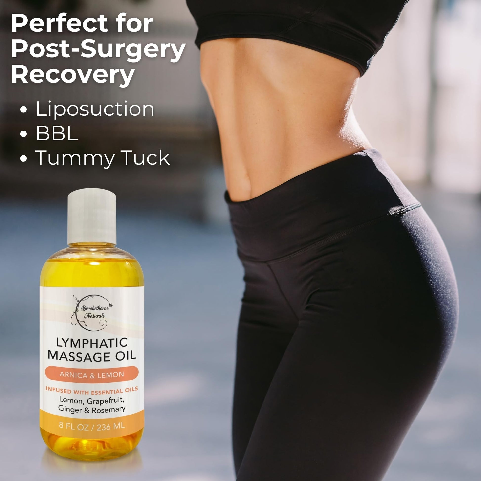 Lymphatic Massage Oil for Massage Therapy | 100% Natural Lymphatic Drainage Oil | Premium Quality with Arnica, Lemon & Ginger | for Post Surgery Recovery & Detox | 8oz by Brookethorne Naturals - dailyvitalstore