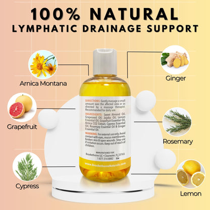 Lymphatic Massage Oil for Massage Therapy | 100% Natural Lymphatic Drainage Oil | Premium Quality with Arnica, Lemon & Ginger | for Post Surgery Recovery & Detox | 8oz by Brookethorne Naturals - dailyvitalstore