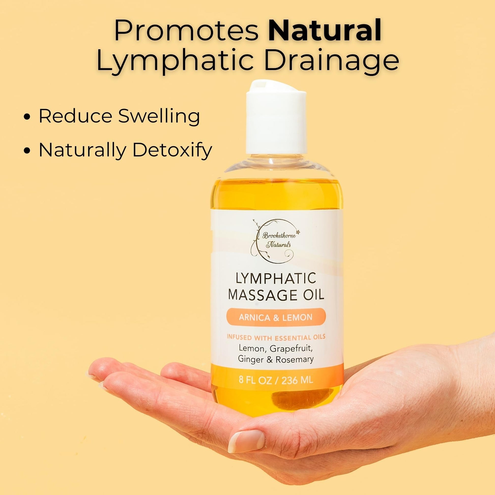 Lymphatic Massage Oil for Massage Therapy | 100% Natural Lymphatic Drainage Oil | Premium Quality with Arnica, Lemon & Ginger | for Post Surgery Recovery & Detox | 8oz by Brookethorne Naturals - dailyvitalstore