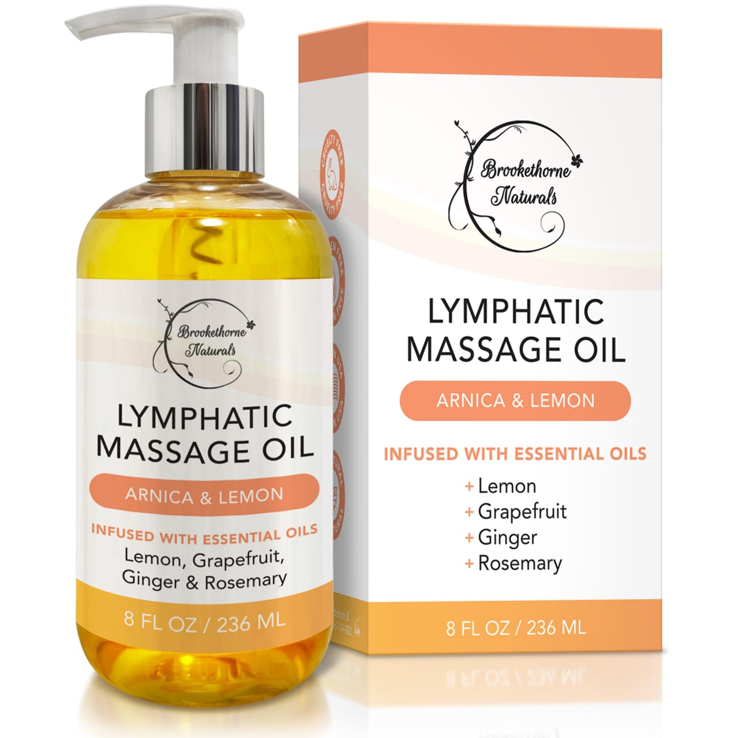 Lymphatic Massage Oil for Massage Therapy | 100% Natural Lymphatic Drainage Oil | Premium Quality with Arnica, Lemon & Ginger | for Post Surgery Recovery & Detox | 8oz by Brookethorne Naturals - dailyvitalstore