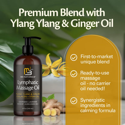 Lymphatic Massage Oil for Massage Therapy - Lymphatic Drainage Oil for Body Care Circulation & Detox Support with Ylang Ylang, Ginger, Lavender, Grapeseed, Vitamin E & Stem Cell (8 Fl Oz) by M3 - dailyvitalstore