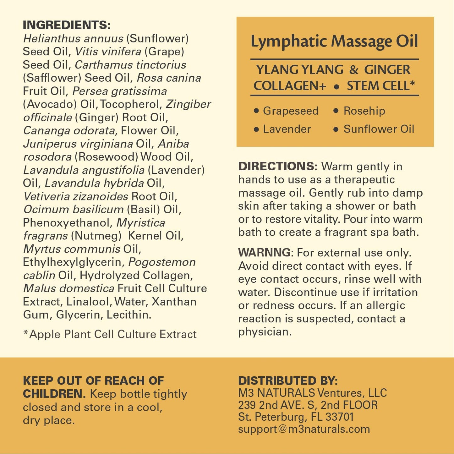 Lymphatic Massage Oil for Massage Therapy - Lymphatic Drainage Oil for Body Care Circulation & Detox Support with Ylang Ylang, Ginger, Lavender, Grapeseed, Vitamin E & Stem Cell (8 Fl Oz) by M3 - dailyvitalstore