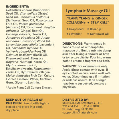 Lymphatic Massage Oil for Massage Therapy - Lymphatic Drainage Oil for Body Care Circulation & Detox Support with Ylang Ylang, Ginger, Lavender, Grapeseed, Vitamin E & Stem Cell (8 Fl Oz) by M3 - dailyvitalstore