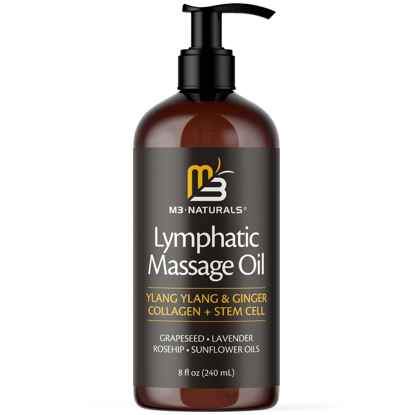 Lymphatic Massage Oil for Massage Therapy - Lymphatic Drainage Oil for Body Care Circulation & Detox Support with Ylang Ylang, Ginger, Lavender, Grapeseed, Vitamin E & Stem Cell (8 Fl Oz) by M3 - dailyvitalstore