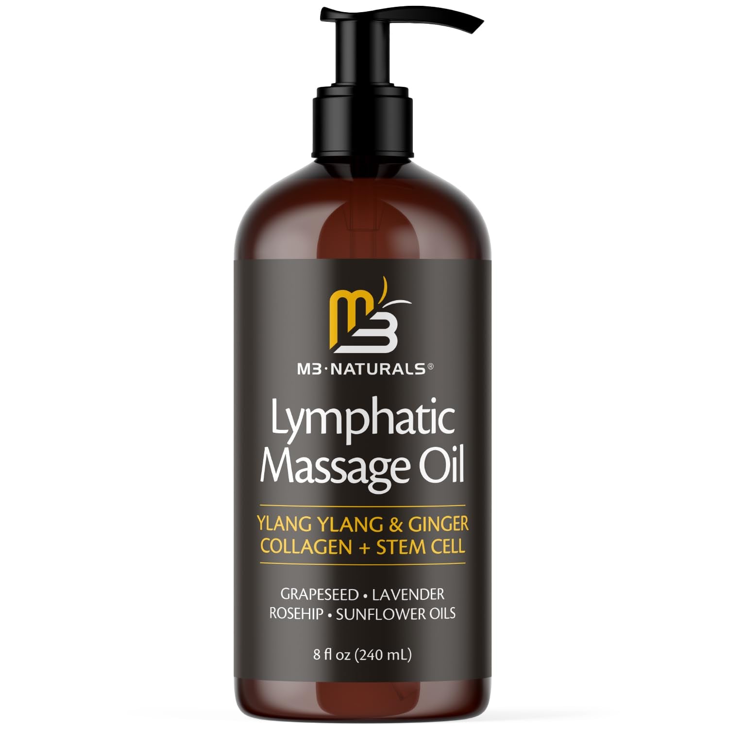 Lymphatic Massage Oil for Massage Therapy - Lymphatic Drainage Oil for Body Care Circulation & Detox Support with Ylang Ylang, Ginger, Lavender, Grapeseed, Vitamin E & Stem Cell (8 Fl Oz) by M3 - dailyvitalstore