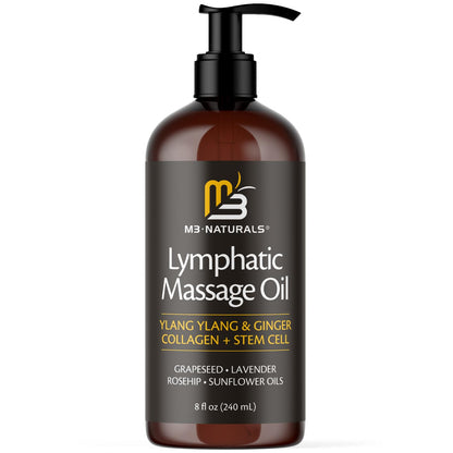 Lymphatic Massage Oil for Massage Therapy - Lymphatic Drainage Oil for Body Care Circulation & Detox Support with Ylang Ylang, Ginger, Lavender, Grapeseed, Vitamin E & Stem Cell (8 Fl Oz) by M3 - dailyvitalstore
