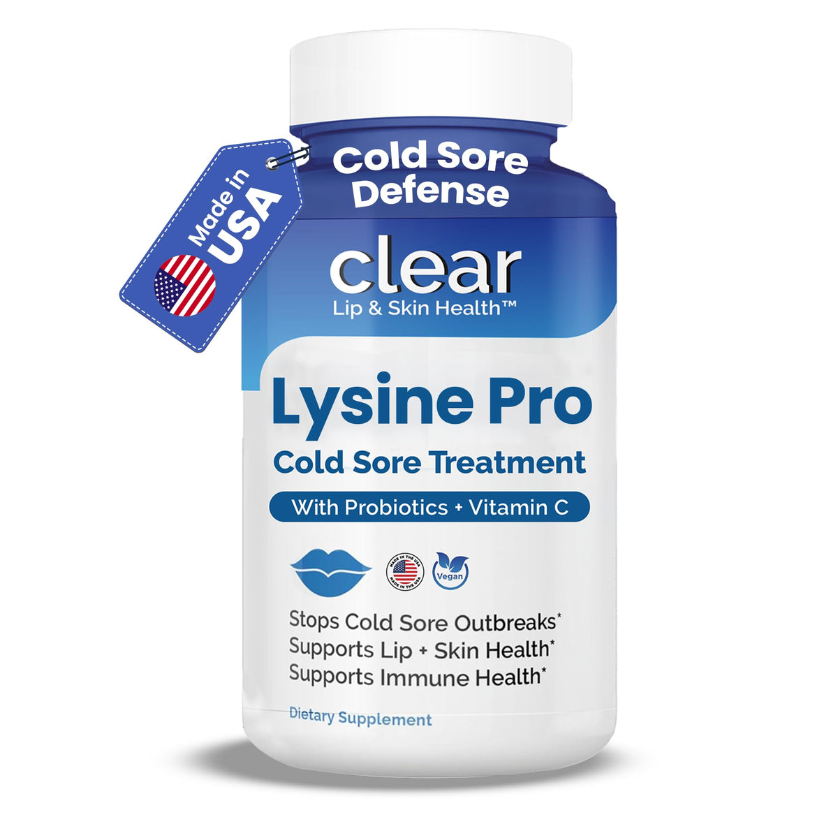 Lysine Cold Sore Treatment for Lips with Pre-Probiotics & VIT C | 1 Month Supply | Supercharged Lysine Capsules with Rhamnosus & Acidophilus for Cold Sores Relief - dailyvitalstore