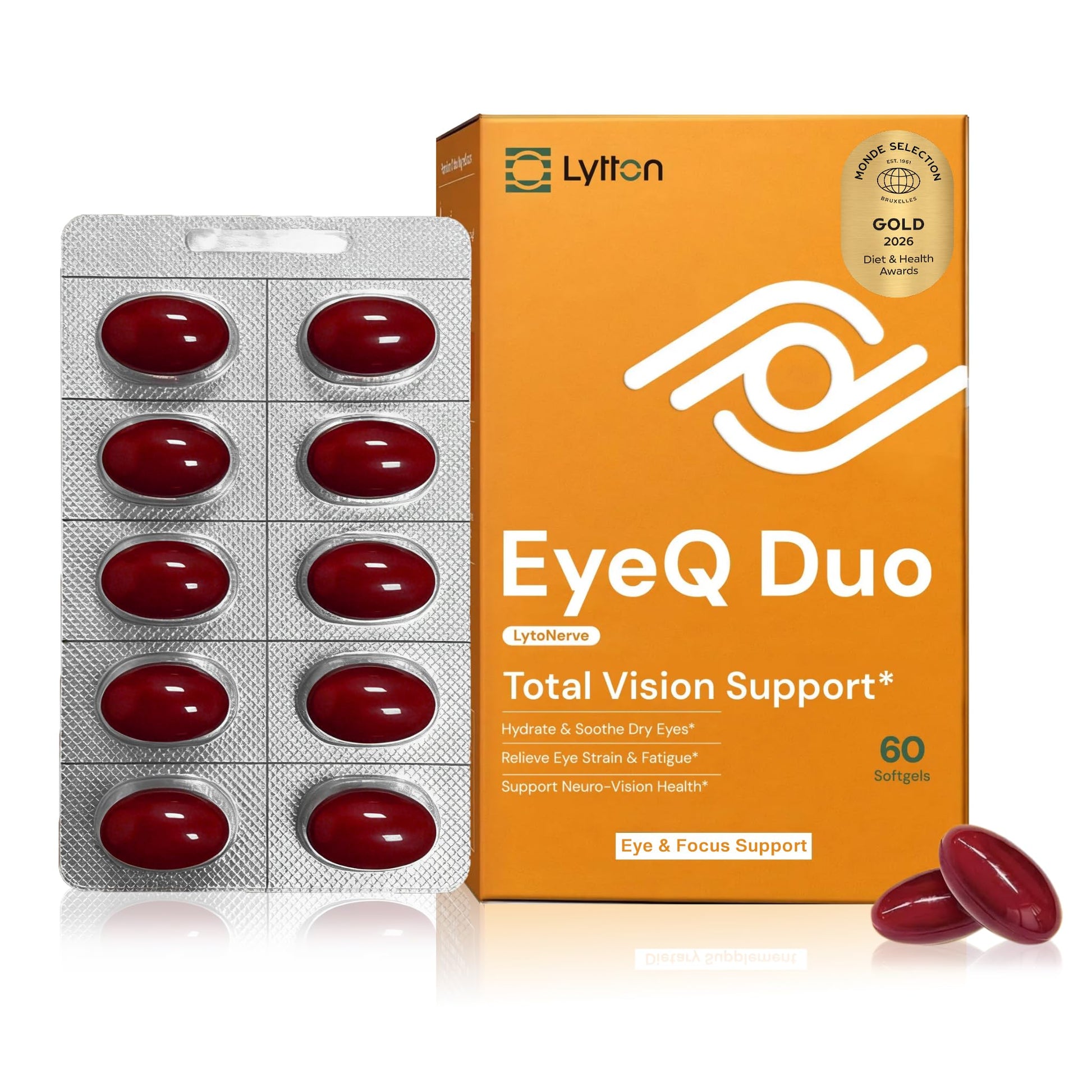 LYTTON EyeQ Duo Digital Eye & Focus Support – Patented Anthochlorogin for Brain-Eye Connection, Promotes Ocular Vitality – Rapid Visual Comfort & Natural Formula for Screen Users, 60 Softgels - dailyvitalstore