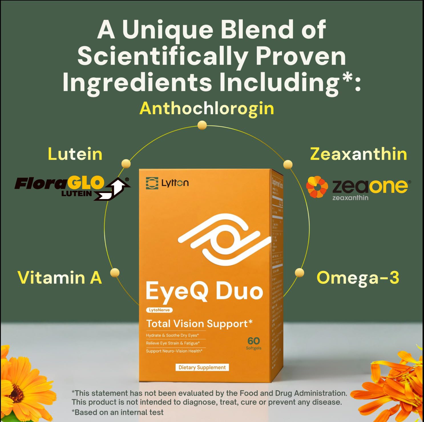 LYTTON EyeQ Duo Digital Eye & Focus Support – Patented Anthochlorogin for Brain-Eye Connection, Promotes Ocular Vitality – Rapid Visual Comfort & Natural Formula for Screen Users, 60 Softgels - dailyvitalstore