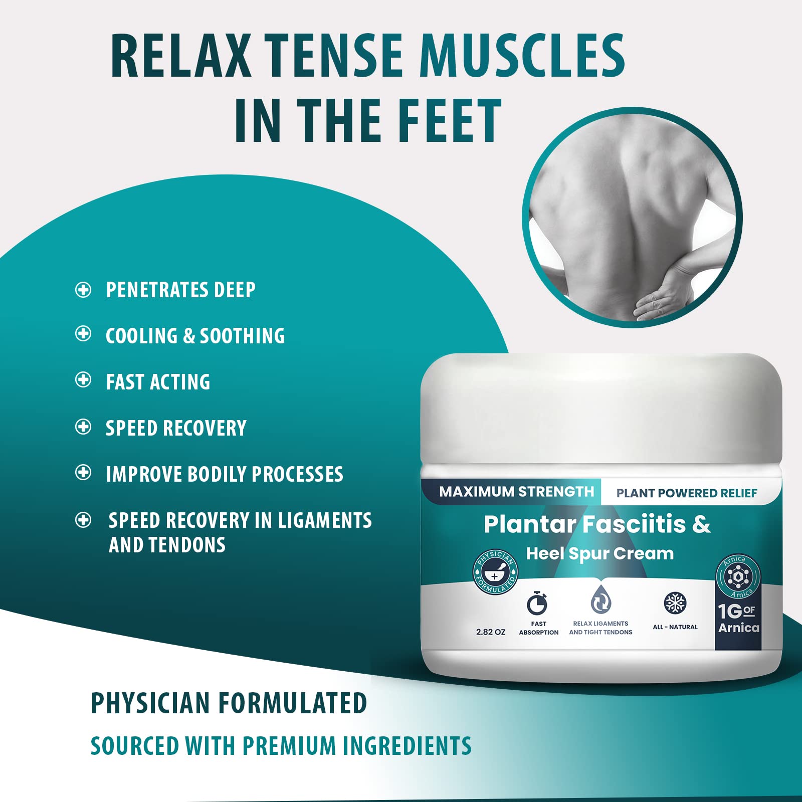 M PAIN MANAGEMENT TECHNOLOGIES Plantar Fasciitis And Heel Spur Cream By PMT - Cream For Foot Relief. High Concentration of Arnica; Vitamin B6, MSM, Glucosamine - To Soothe and Relieve - 2.82 OZ - dailyvitalstore