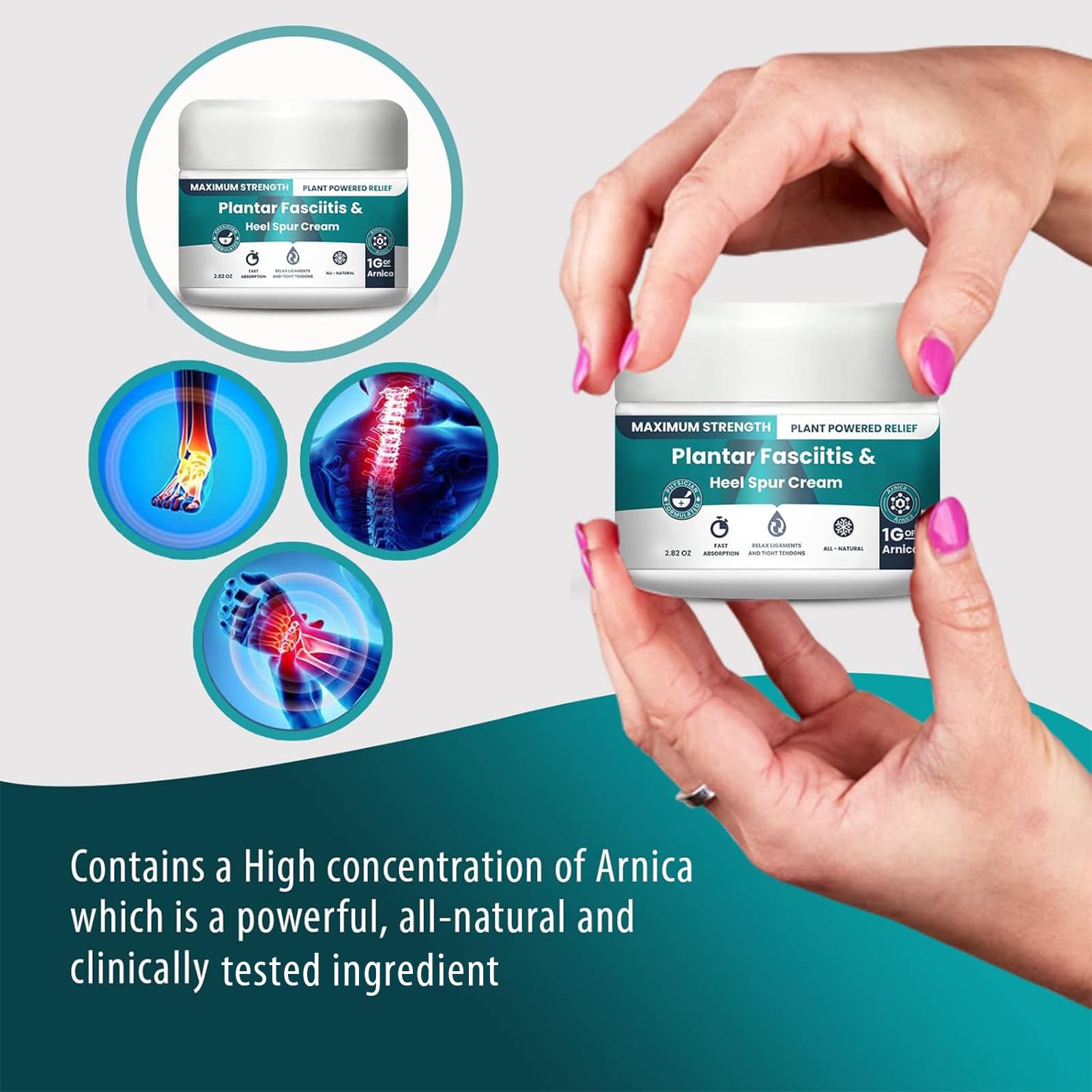 M PAIN MANAGEMENT TECHNOLOGIES Plantar Fasciitis And Heel Spur Cream By PMT - Cream For Foot Relief. High Concentration of Arnica; Vitamin B6, MSM, Glucosamine - To Soothe and Relieve - 2.82 OZ - dailyvitalstore