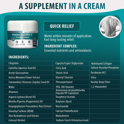 M PAIN MANAGEMENT TECHNOLOGIES Plantar Fasciitis And Heel Spur Cream By PMT - Cream For Foot Relief. High Concentration of Arnica; Vitamin B6, MSM, Glucosamine - To Soothe and Relieve - 2.82 OZ - dailyvitalstore