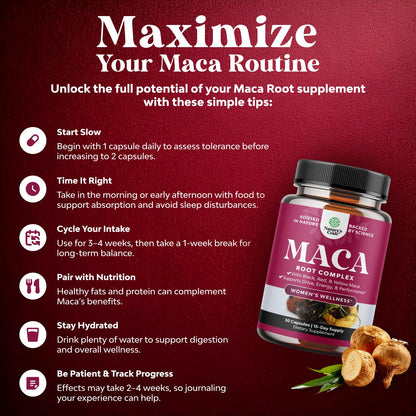 Maca Root Capsules for Women - Potent Herbal Supplement with Female Enhancing Blend of Red Yellow & Black Maca Root - Non-GMO Certified Vegan and Gluten-Free with No Artificial Colors - 30 Count - dailyvitalstore