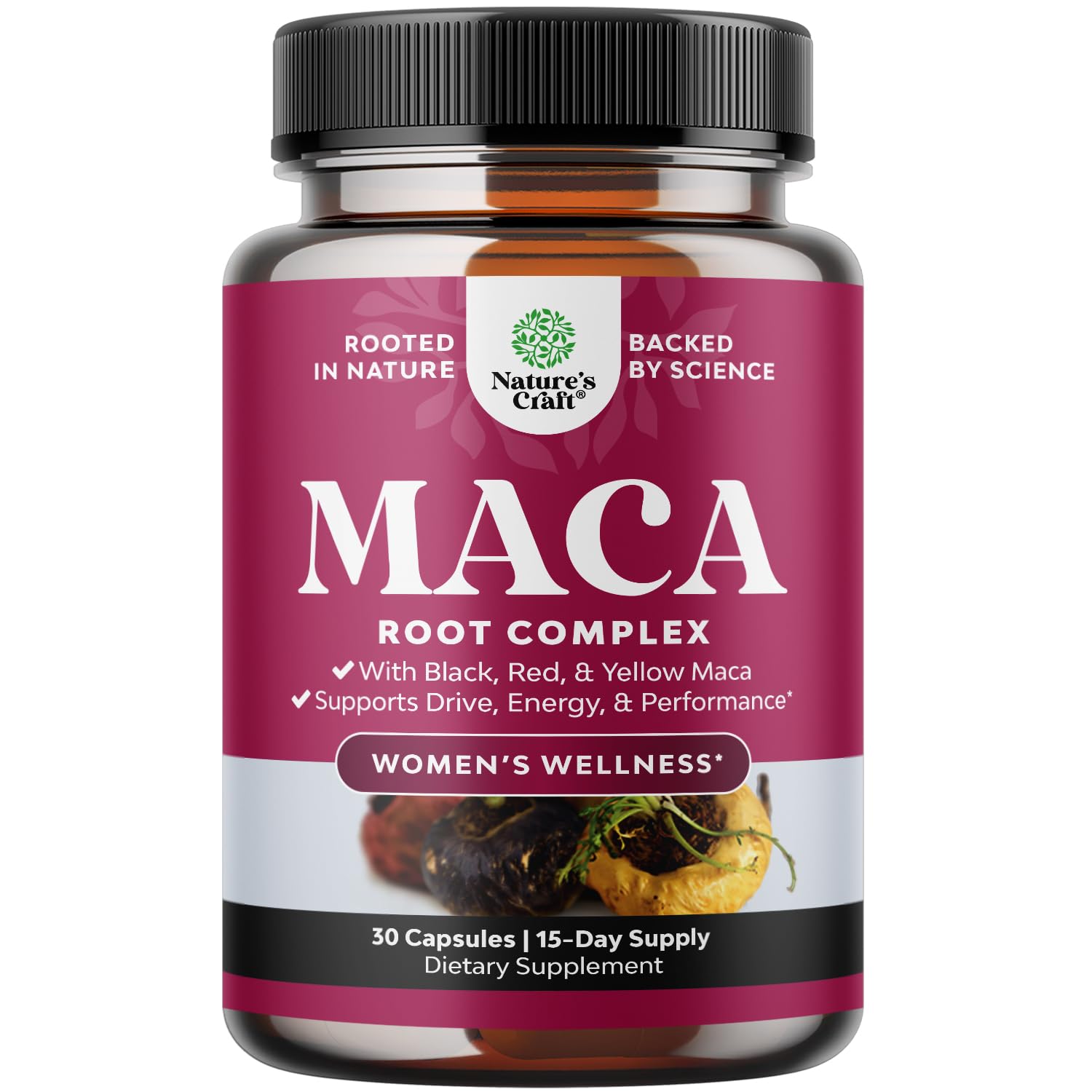Maca Root Capsules for Women - Potent Herbal Supplement with Female Enhancing Blend of Red Yellow & Black Maca Root - Non-GMO Certified Vegan and Gluten-Free with No Artificial Colors - 30 Count - dailyvitalstore