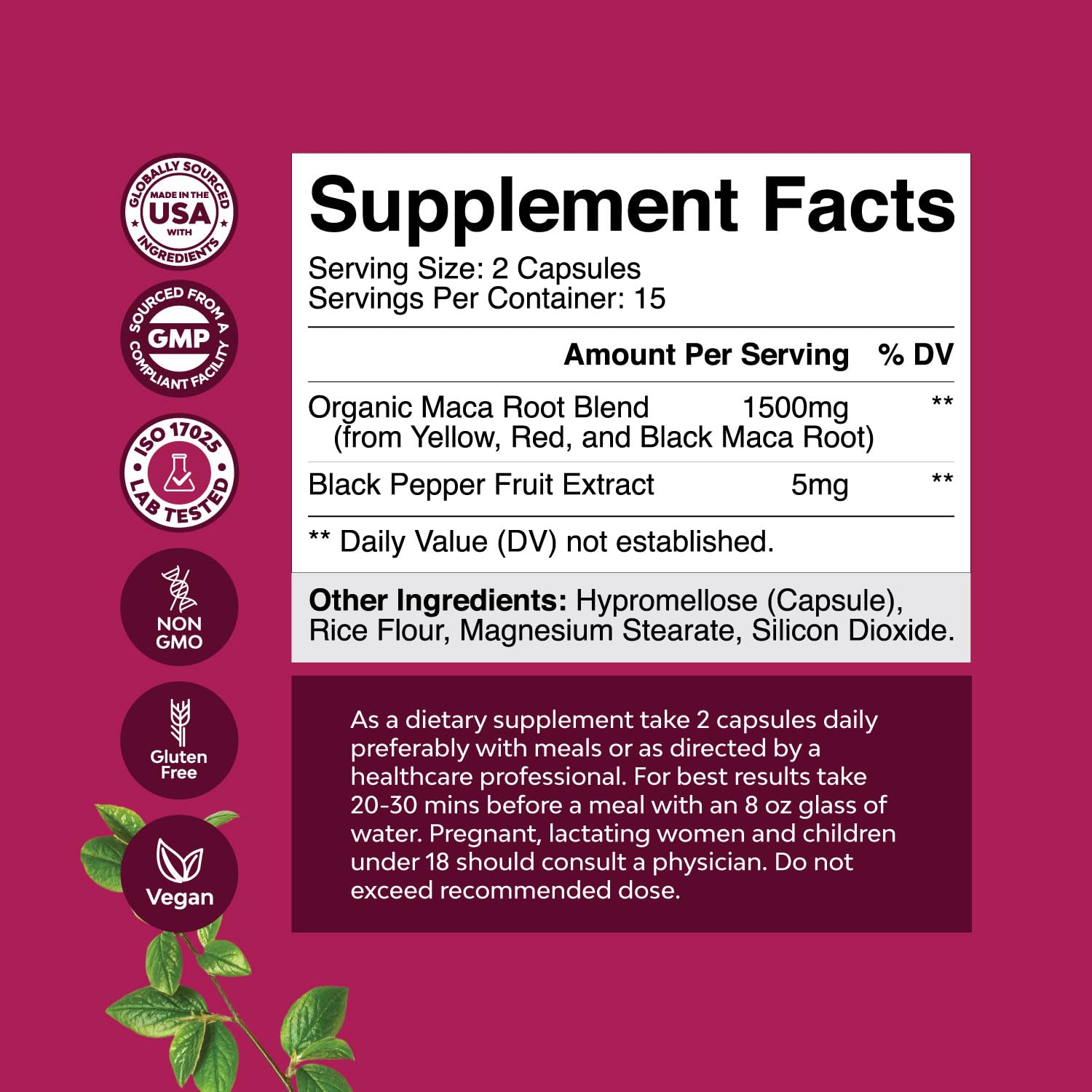 Maca Root Capsules for Women - Potent Herbal Supplement with Female Enhancing Blend of Red Yellow & Black Maca Root - Non-GMO Certified Vegan and Gluten-Free with No Artificial Colors - 30 Count - dailyvitalstore