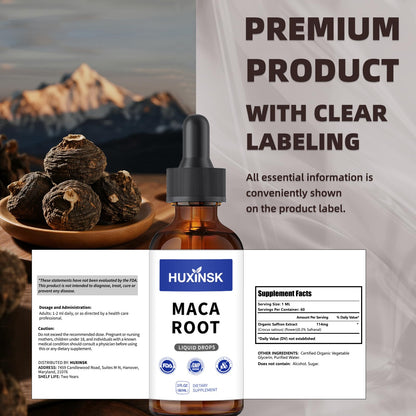 Maca Root Liquid Drops Extract | Peruvian Black & Red Blend | Natural Energy & Hormone Balance | Alcohol-Free, 60ml Vegan Tincture - dailyvitalstore