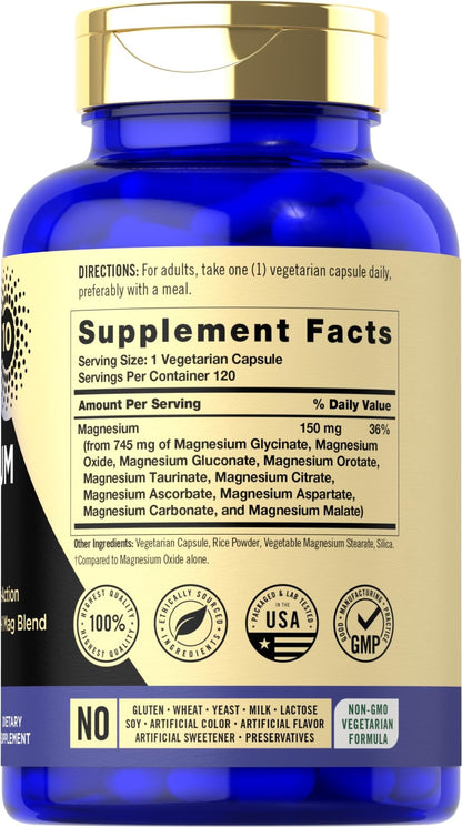 Magfusion-10 Magnesium Complex Supplement 745mg | 120 Capsules | 10 in 1 Blend | Vegetarian, Non-GMO, Gluten Free - dailyvitalstore